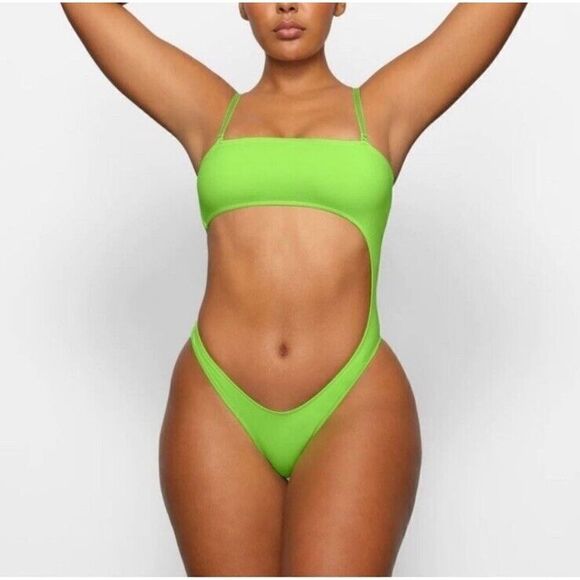 Skims Sz XL Neon Green Monokini Swimsuit Bathing Suit cut out NWT one piece - Picture 2 of 8